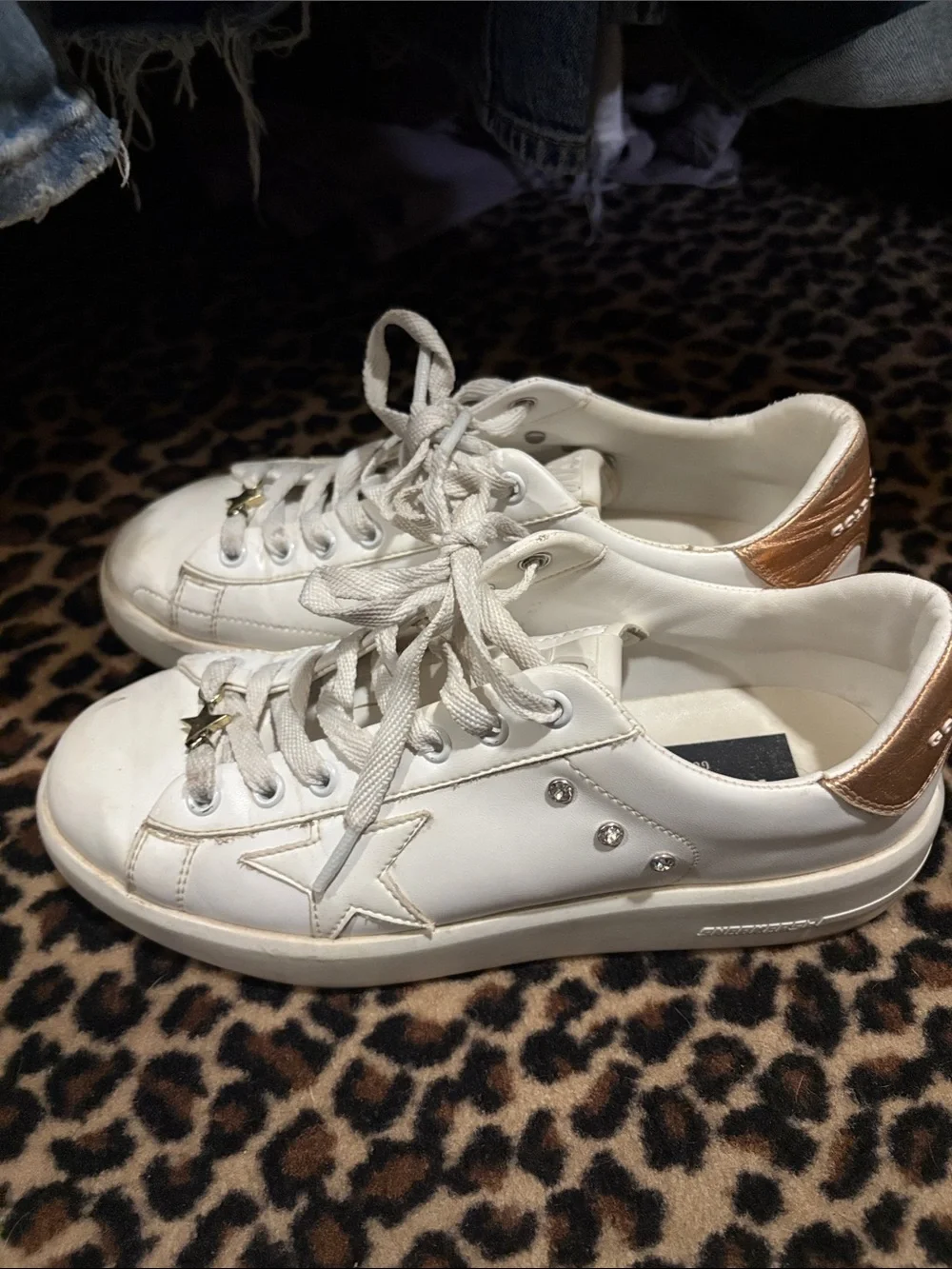 Golden Goose White Low-Top Sneakers with Gold Star Charms
